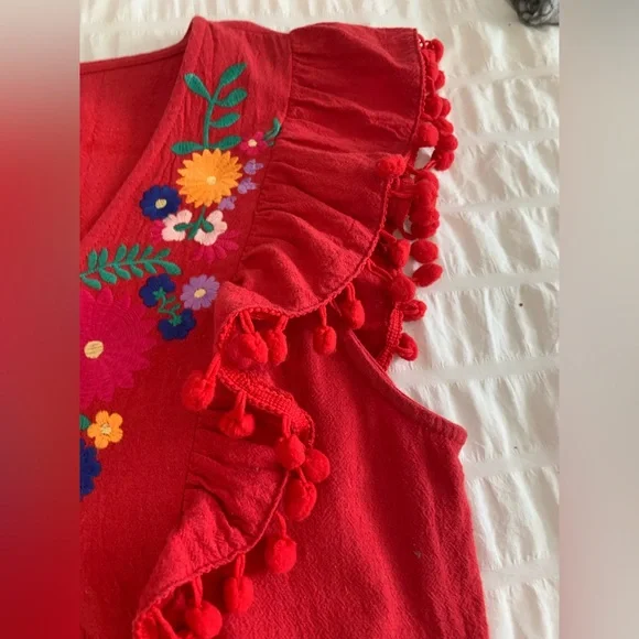 Umgee Red Embroidered Dress with Floral Details - Picture 7 of 16